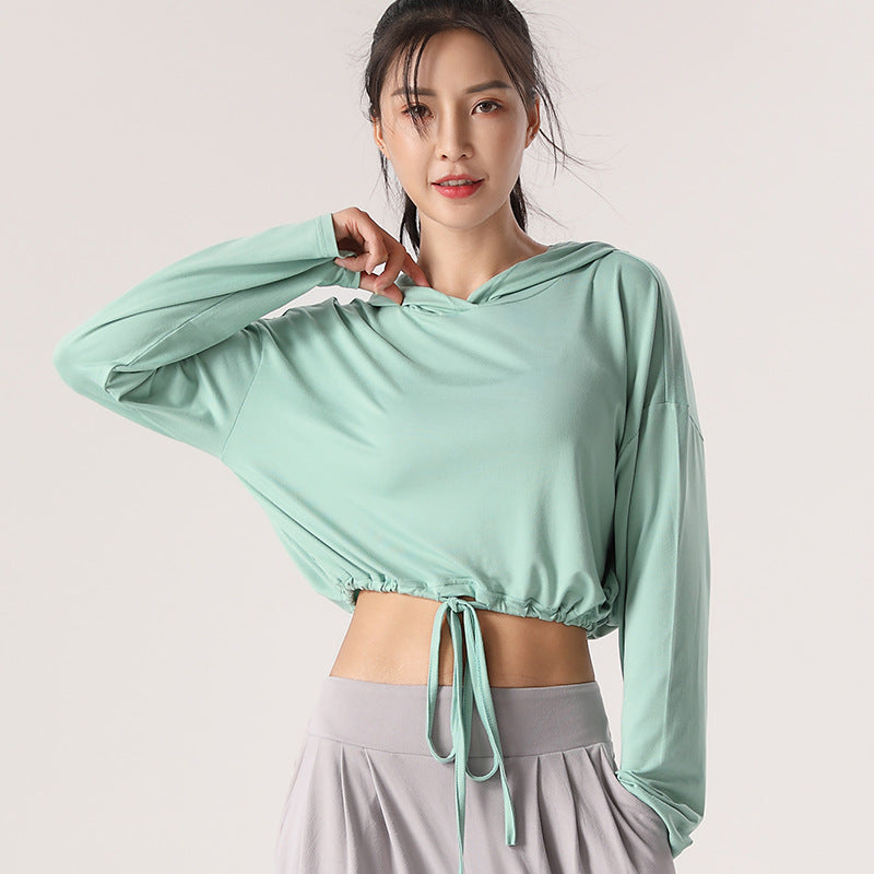 Hooded Round Neck Yoga Top