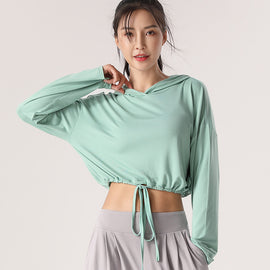 Hooded Round Neck Yoga Top